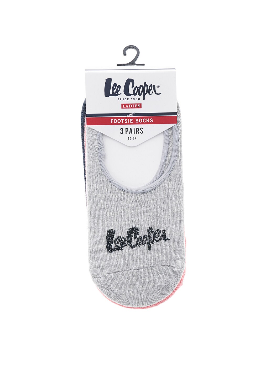 Lee Cooper, Set de sosete scurte, 3 perechi, Gri melange/Roz/Bleumarin, 38-40