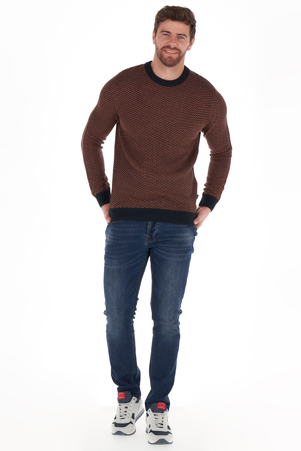 Lee Cooper, Pulover cu decolteu la baza gatului si maneci lungi, Oranj persan/Negru