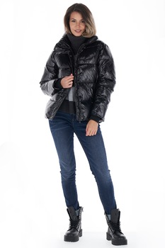 Lee Cooper, Geaca cu vatelina si guler inalt, Negru, L Lee Cooper, Geaca cu vatelina si guler inalt, Negru, L