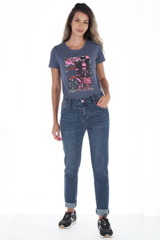 Lee Cooper, Blugi girlfriendfit cu aspect decolorat, Bleumarin Lee Cooper, Blugi girlfriendfit cu aspect decolorat, Bleumarin