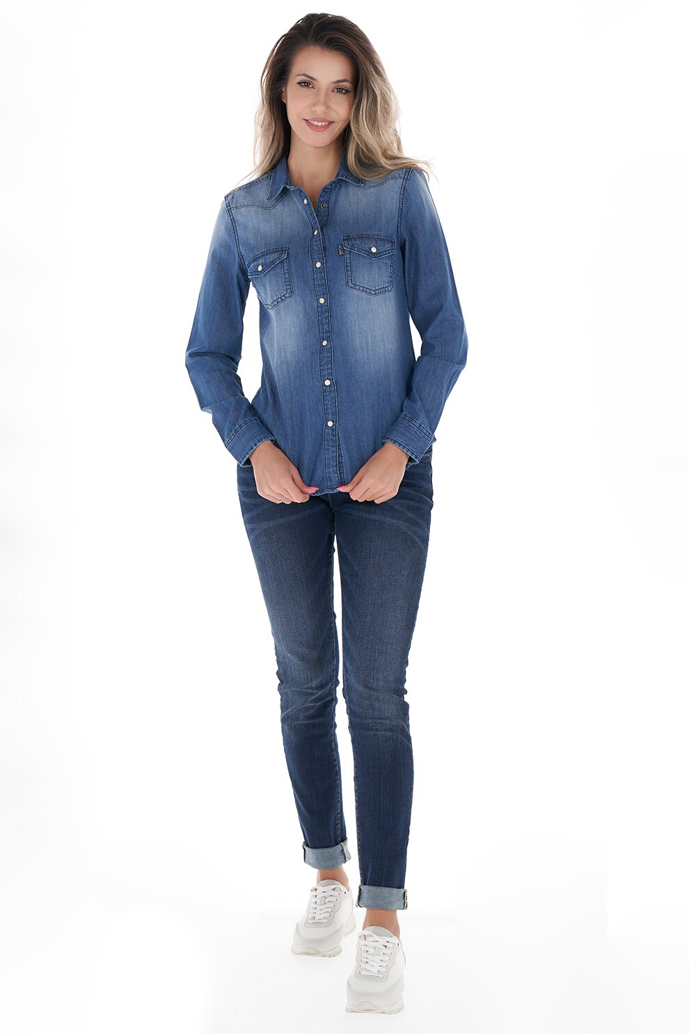 Lee Cooper, Camasa de denim cu aspect decolorat, Bleumarin