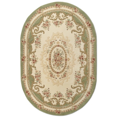 Covor lana 100% Premium 6504-2-51038, 80 x 150 cm, bej/verde, floral