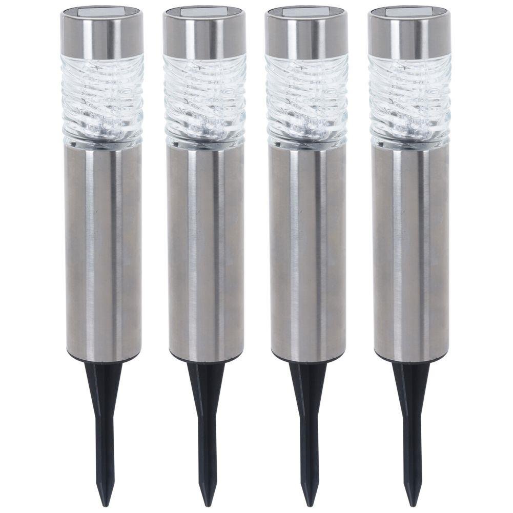 Set 4 lampi solare LED, Progarden, Inox, Senzori amurg, Argintiu