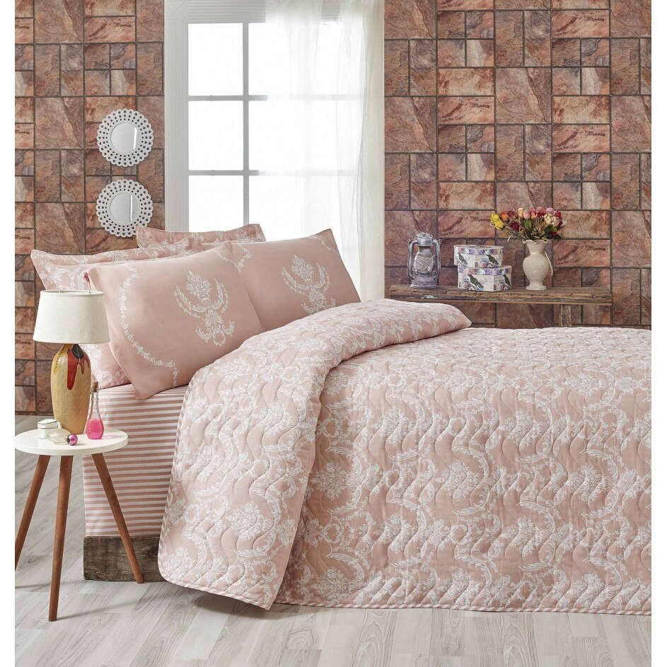 Set cuvertura matlasata 200x220 cm cu 2 fete perna 50x70 cm, Eponj Home, Pure - Powder