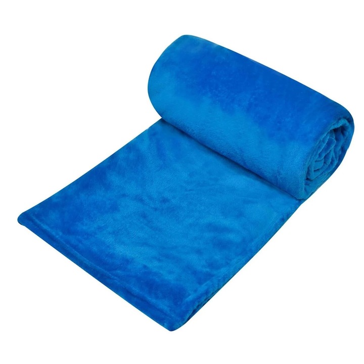 Кадифено одеяло от мек материал, полиестер, синьо, 150x220 см