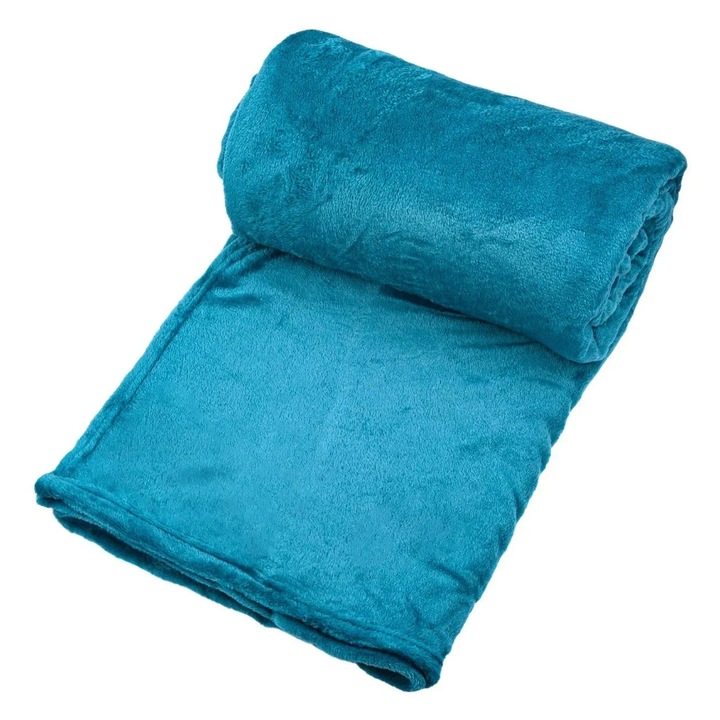 Зимно одеяло с кадифен косъм, полиестер, синьо, 220x150 см
