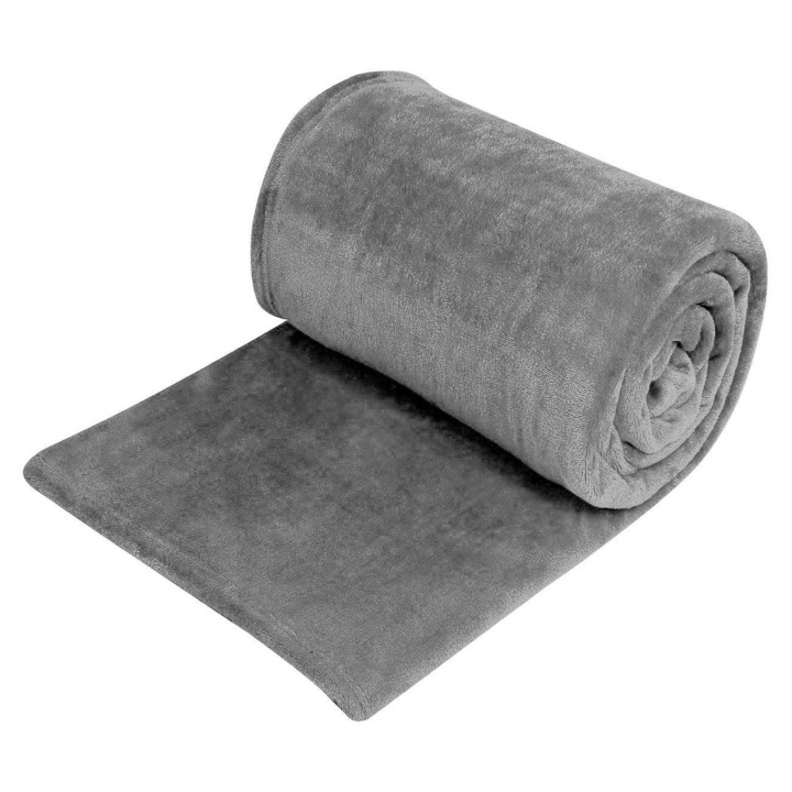 Кадифено одеяло от мека материя, полиестер, сиво, 150х220 см