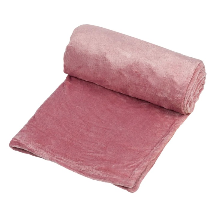 Зимно одеяло с кадифен косъм, полиестер, розово, 220x150 см