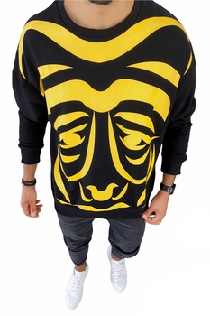 Bluza cu imprimeu pentru barbati fashion, Negru Bluza cu imprimeu pentru barbati fashion, Negru