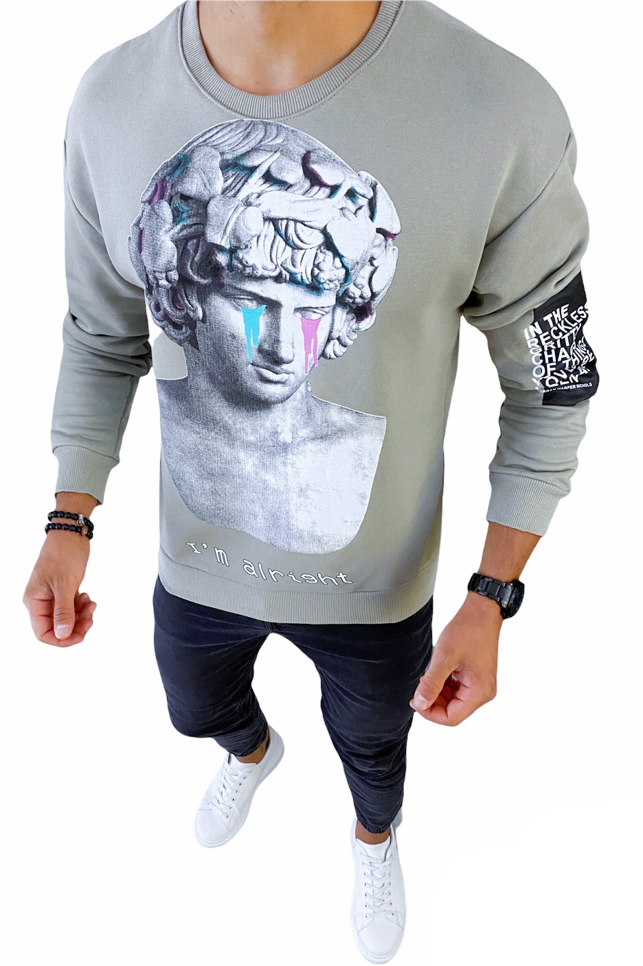 Bluza sim fit cu imprimeu pentru barbati, Gri