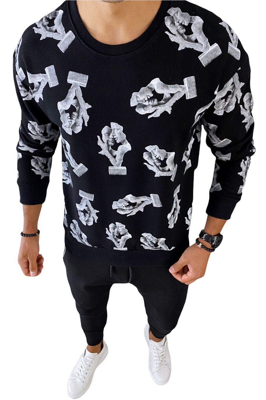 Bluza pentru barbati, neagra, cu imprimeu, B410