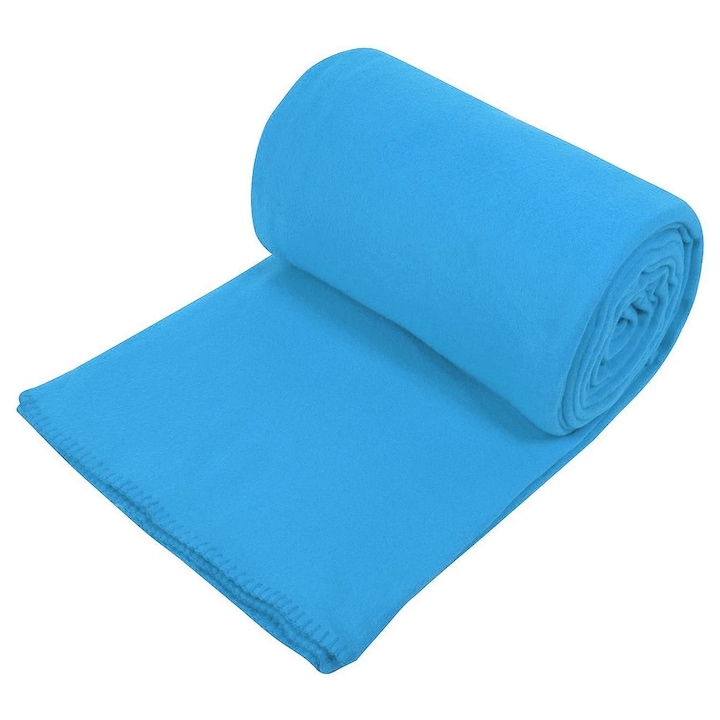 Покривало за легло, мека поларена материя, полиестер, синьо, 150x220 см