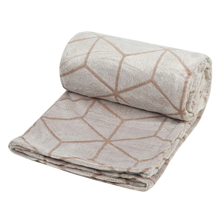 Кадифено одеяло от мека материя, полиестер, бежово с кафяви линии, 200x150 см