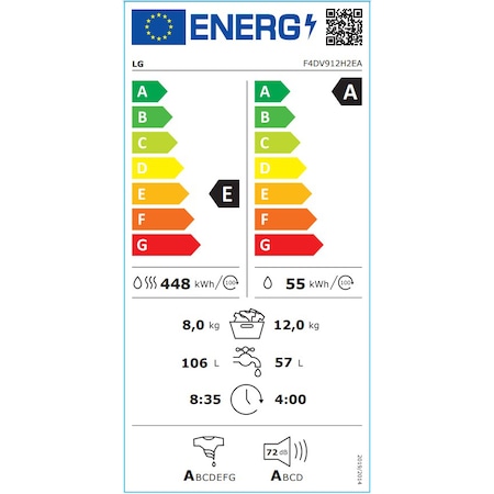 Masina de spalat rufe cu uscator LG F4DV912H2EA, Spalare 12 kg, Uscare 8 kg, Clasa A, Motor Inverter Direct Drive, Smart Diagnosis, TurboWash 360, Autodose, Alb