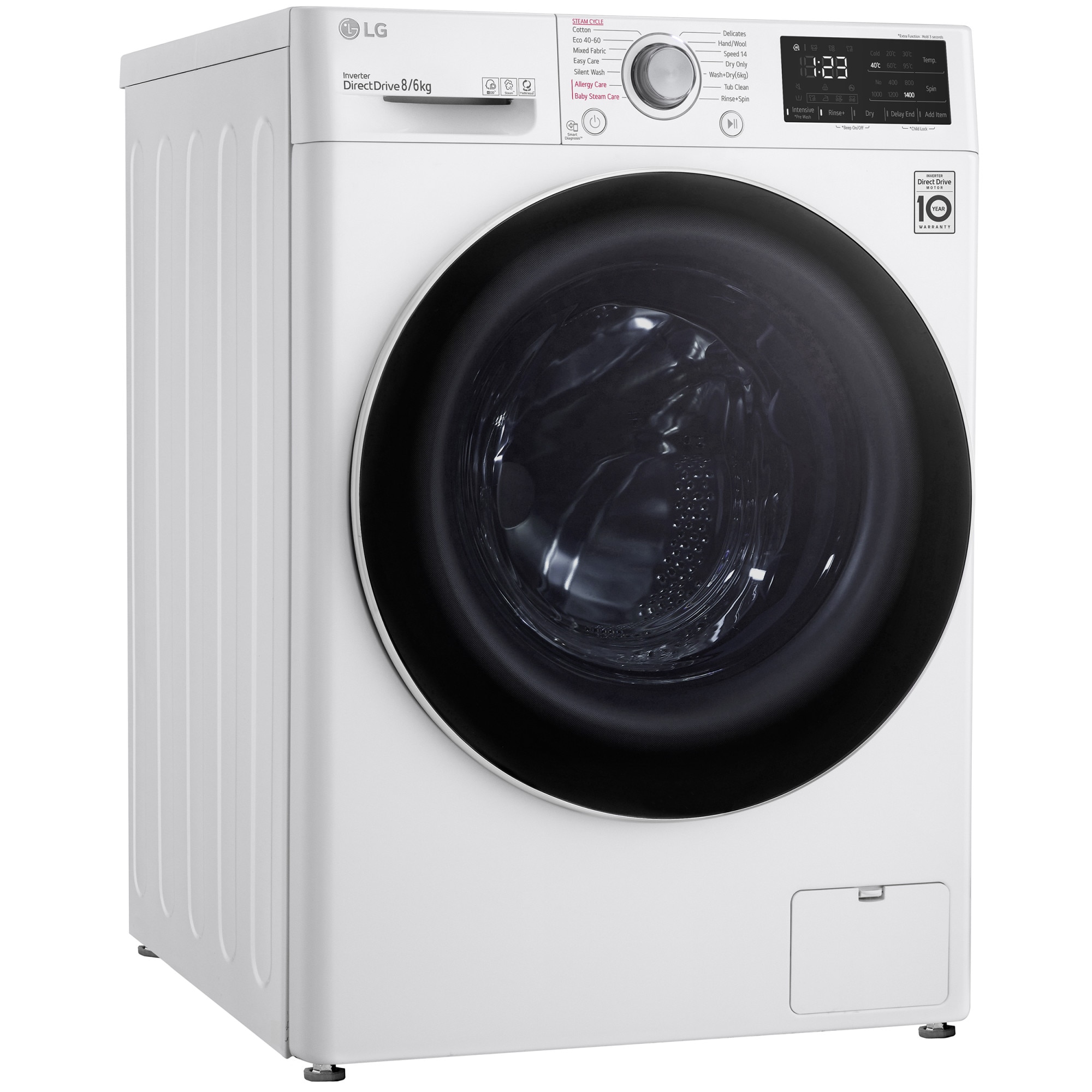Masina de spalat rufe cu uscator LG F4DV328S0E, Spalare 8 kg, Uscare 6 kg, Clasa B, Motor Inverter Direct Drive, Steam, Alb