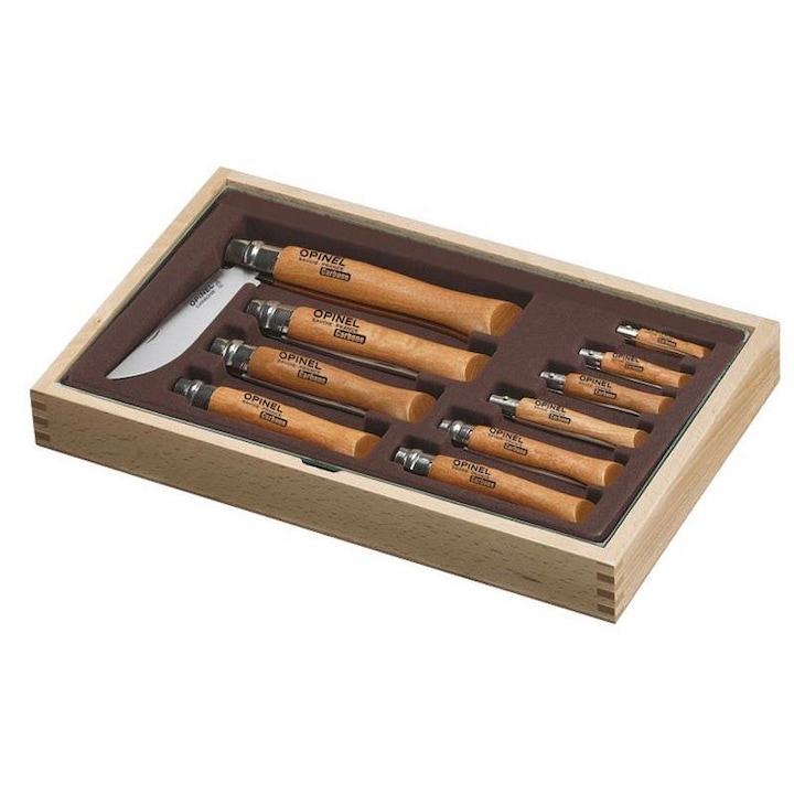 Set 10 bricege Opinel Carbon, Lama din otel carbon, Maro