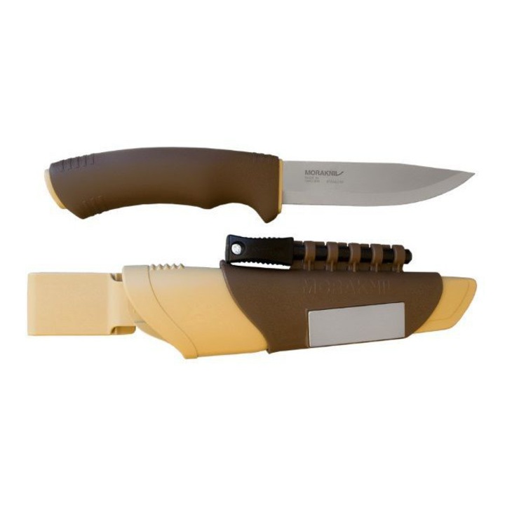 Cutit Mora Bushcraft Survival Vanator, cu teaca si Amnar, Pila de ascutit, Desert 13033