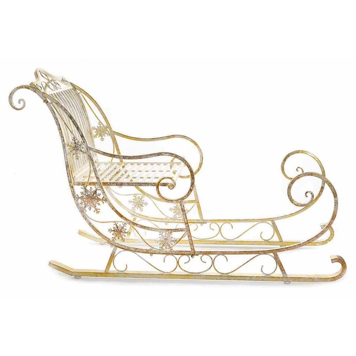 Sanie decorativa fier auriu alb 62x143x92.5 cm