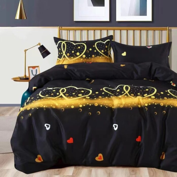 Set Lenjerie de pat in forma de inima, Disha, cu 7 piese, 2 persoane, multicolor