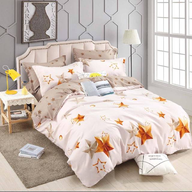 Lenjerie 6 piese din Bumbac Finet, model Orange Stars 235 x 240