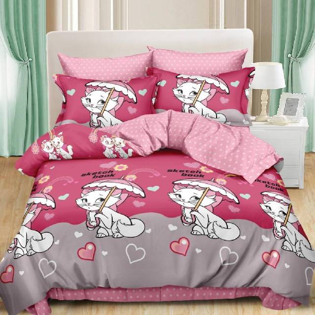 Lenjerie 6 piese din Bumbac Finet, model Pink kitty 235 x 240