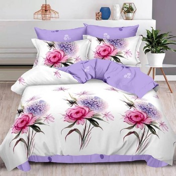 Lenjerie 6 piese din Bumbac Finet, model Purple Peony 235 x 240 Lenjerie 6 piese din Bumbac Finet, model Purple Peony 235 x 240