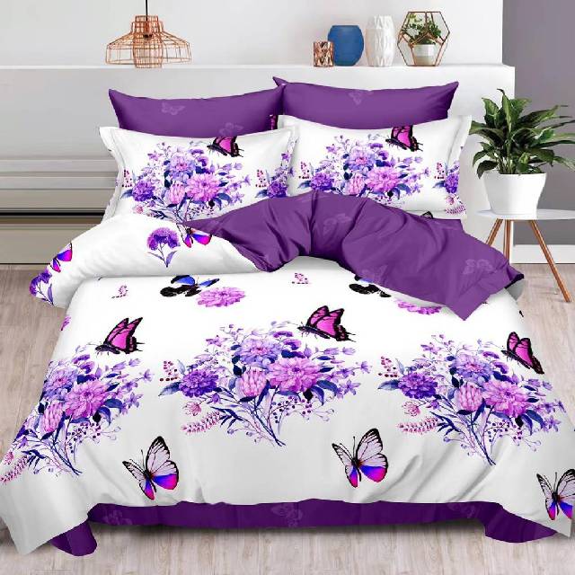 Lenjerie 6 piese din Bumbac Finet, model Purple Flowers 235 x 240
