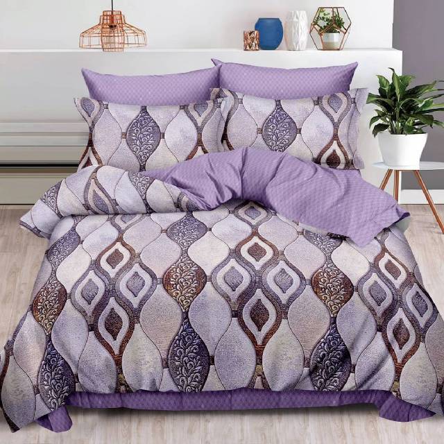 Lenjerie 6 piese din Bumbac Finet, model Purple Pattern 235 x 240
