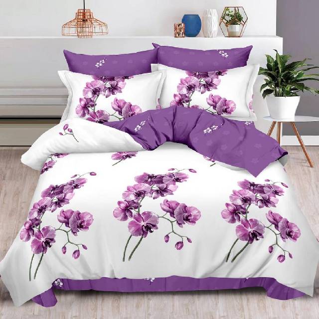 Lenjerie 6 piese din Bumbac Finet, model Purple Orchid 235 x 240