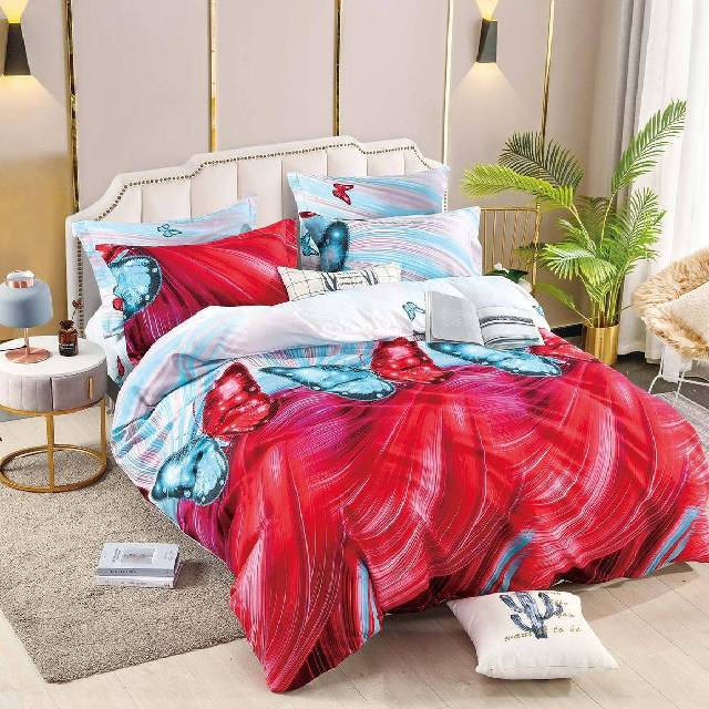 Lenjerie 6 piese din Bumbac Finet, model Red Butterfly 235 x 240