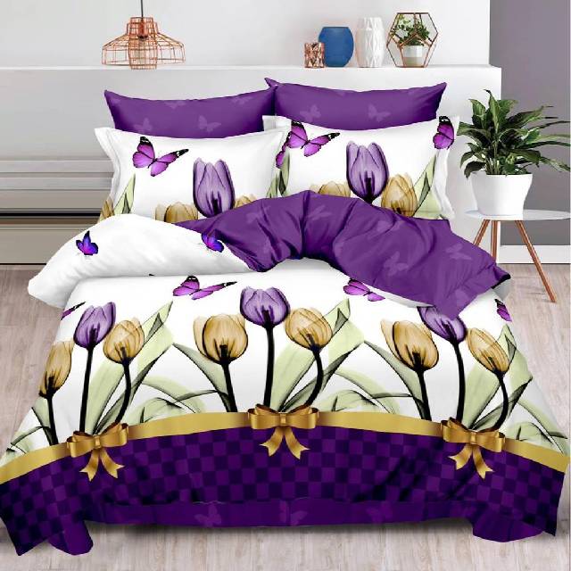 Lenjerie 6 piese din Bumbac Finet, model Purple Tulip 235 x 240
