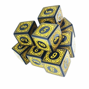 Set 10 zaruri cu cifre arabe si design, DICE02-Y, latura 15 mm, negru cu galben Set 10 zaruri cu cifre arabe si design, DICE02-Y, latura 15 mm, negru cu galben