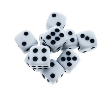 Set 10 zaruri albe cu puncte negre, DICE01-W, cu latura de 12 mm Set 10 zaruri albe cu puncte negre, DICE01-W, cu latura de 12 mm
