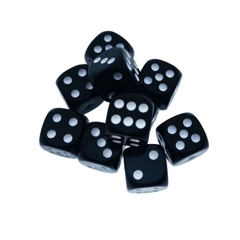 Set 10 zaruri negre cu puncte albe, DICE01-BK, cu latura de 12 mm Set 10 zaruri negre cu puncte albe, DICE01-BK, cu latura de 12 mm