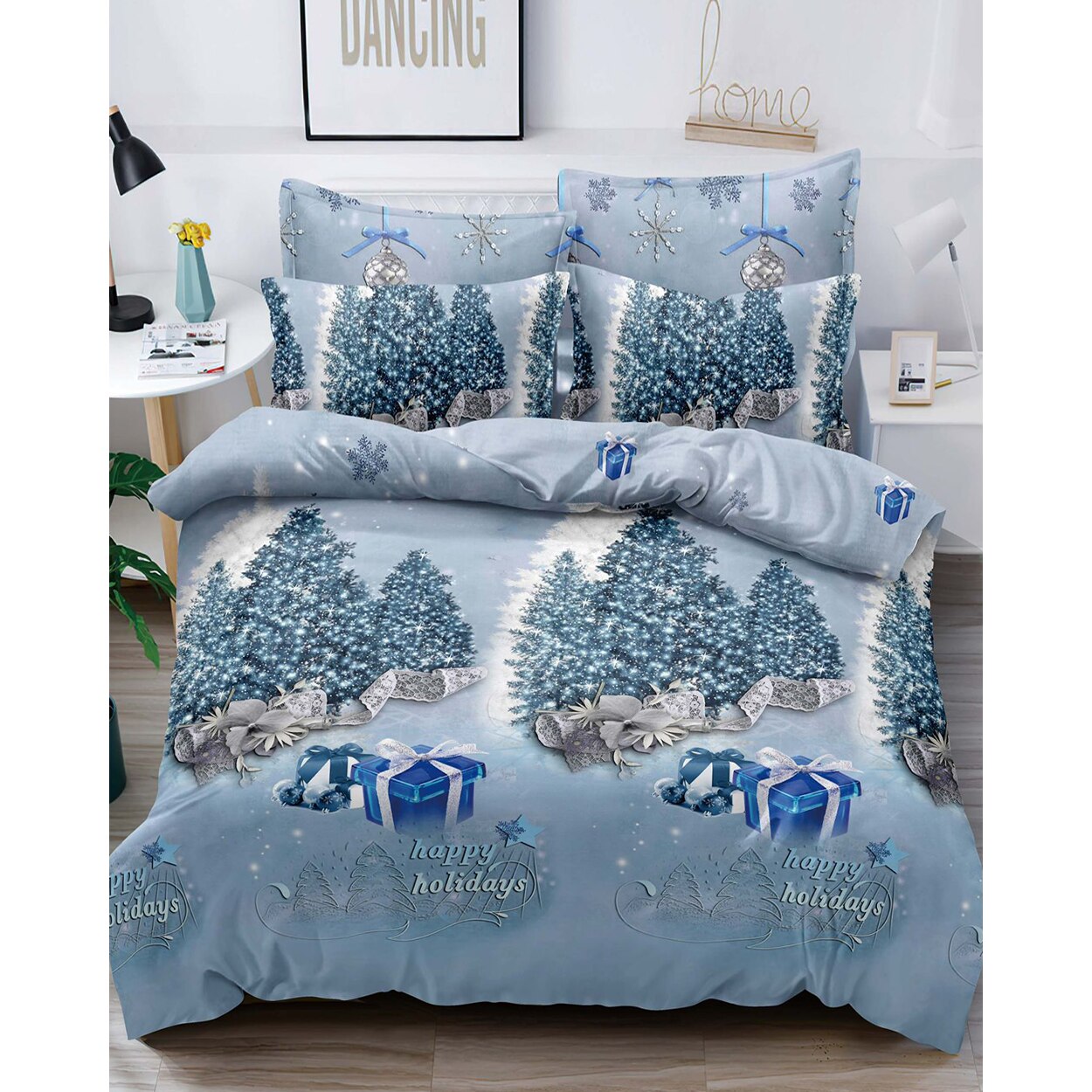 Lenjerie de Pat din Finet cu 2 Fete, 6 Piese, Pat 2 Persoane, Happy Holidays, FNJC-06