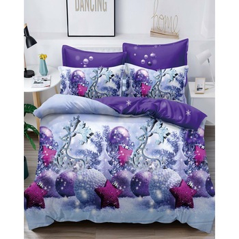 Lenjerie de Pat din Finet cu 2 Fete, 6 Piese, Pat 2 Persoane, Purple Stars, FNJC-08 Lenjerie de Pat din Finet cu 2 Fete, 6 Piese, Pat 2 Persoane, Purple Stars, FNJC-08