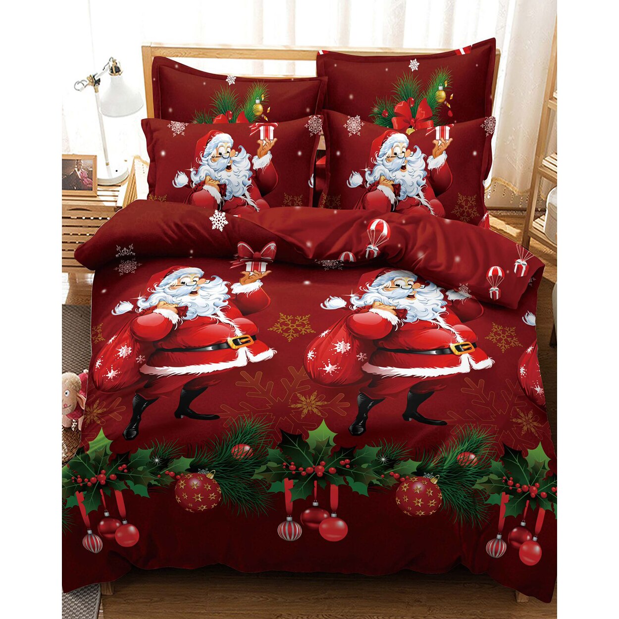 Lenjerie de Pat din Finet cu 2 Fete, 6 Piese, Pat 2 Persoane, The Santa, FNJC-04