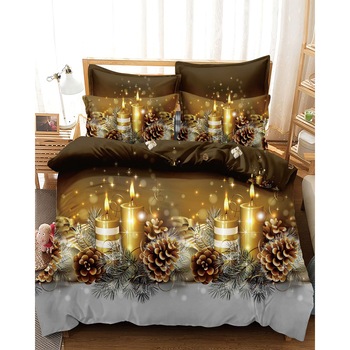 Lenjerie de Pat din Finet cu 2 Fete, 6 Piese, Pat 2 Persoane, Christmas Candle, FNJC-05 Lenjerie de Pat din Finet cu 2 Fete, 6 Piese, Pat 2 Persoane, Christmas Candle, FNJC-05