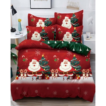 Lenjerie de Pat din Finet cu 2 Fete, 6 Piese, Pat 2 Persoane, Merry Christmas, FNJC-07 Lenjerie de Pat din Finet cu 2 Fete, 6 Piese, Pat 2 Persoane, Merry Christmas, FNJC-07