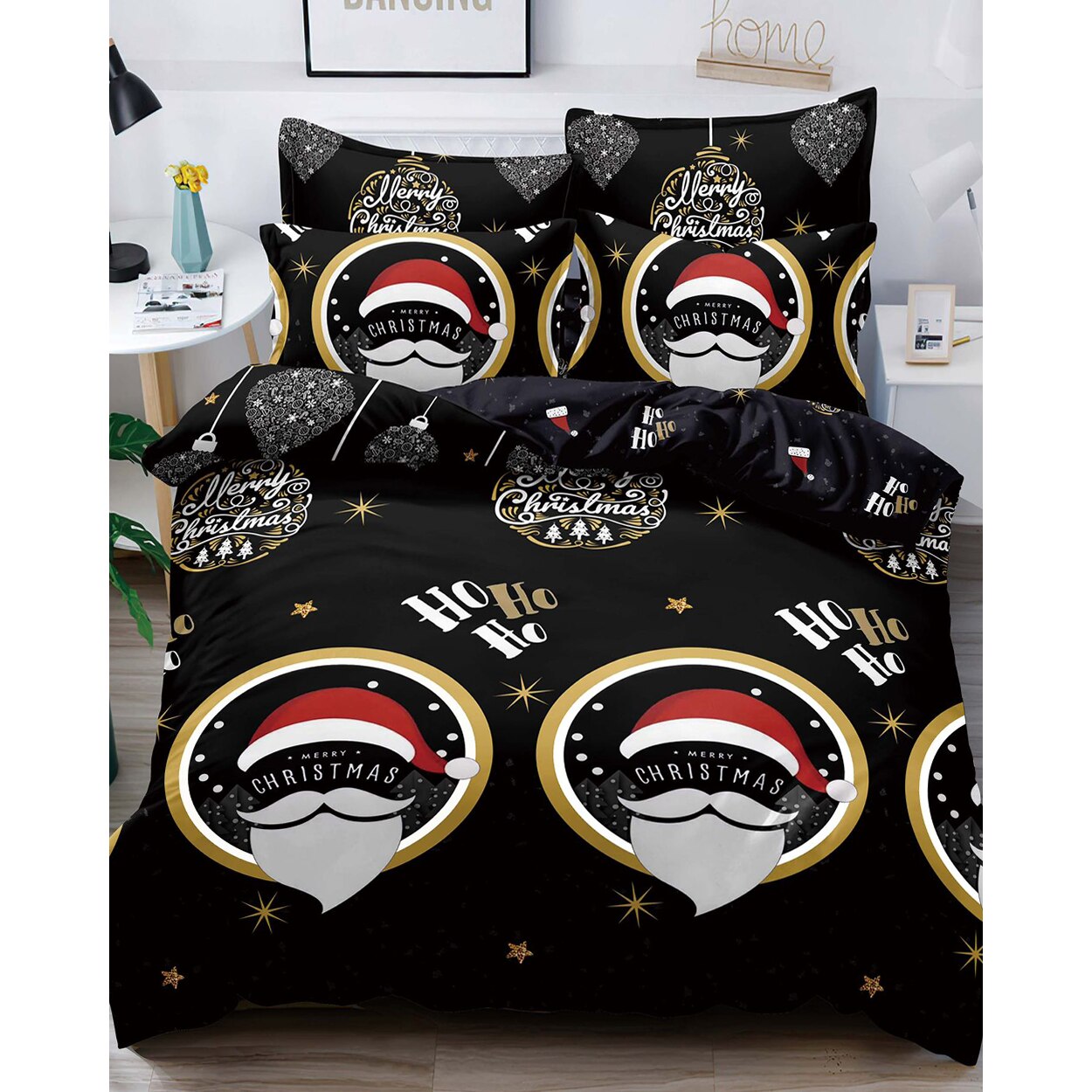 Lenjerie de Pat din Finet cu 2 Fete, 6 Piese, Pat 2 Persoane, Merry Chirstmas V2, FNJC-13