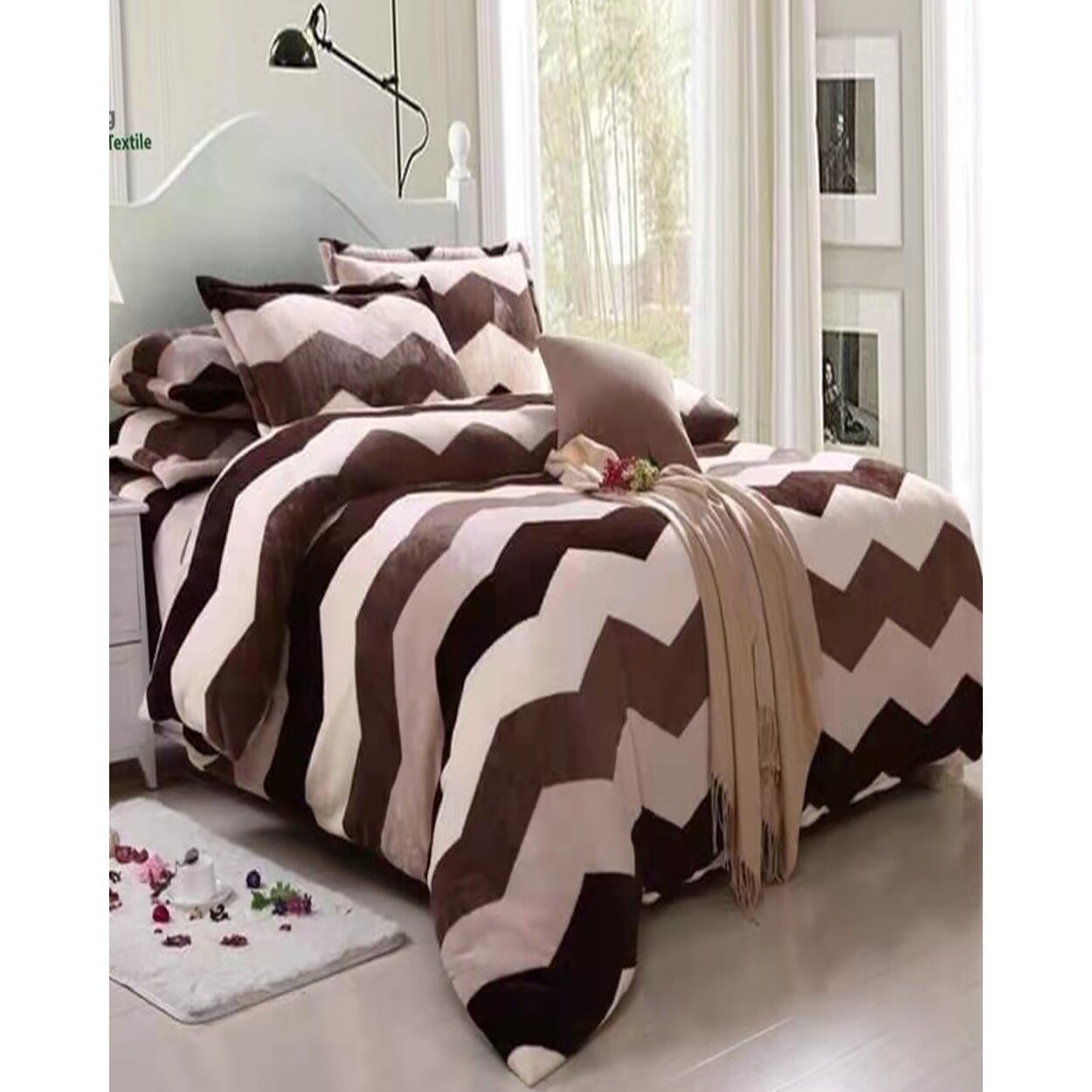 Set Lenjerie Pufoasa Cocolino cu 2 Fete, 6 Piese, Dungi Zig-Zag, LCY6-05