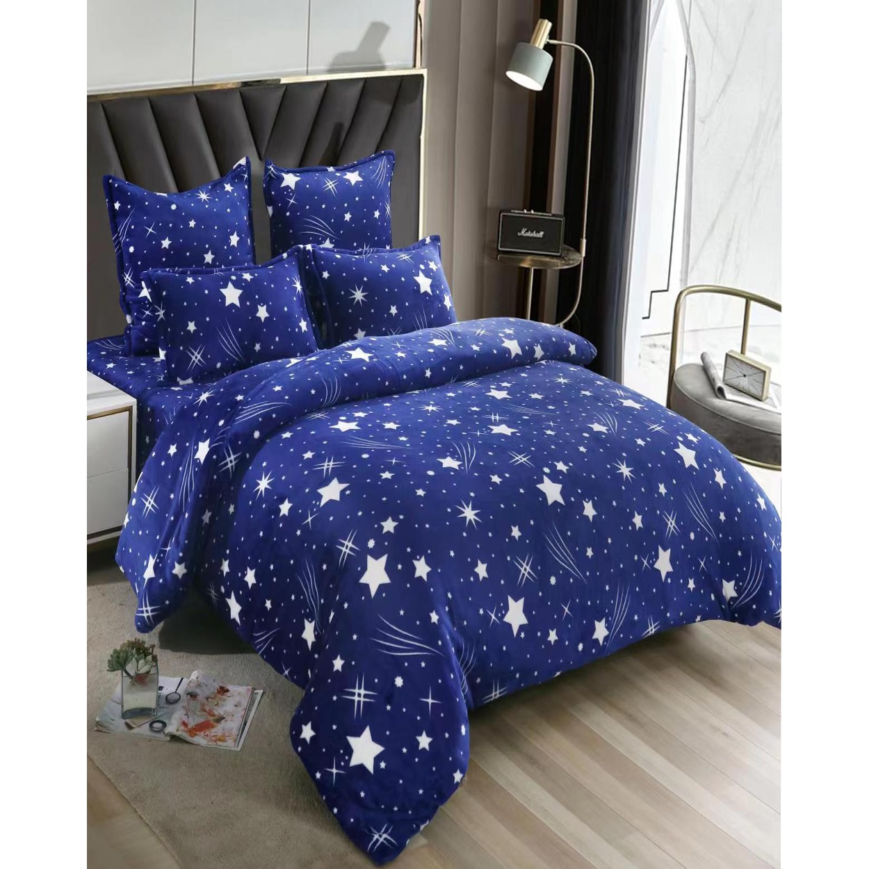 Set Lenjerie Pufoasa Cocolino cu 2 Fete, 6 Piese, Stele Albe, LCY6-09