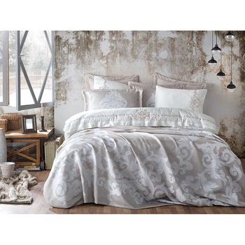 Set Lenjerie de pat Jua cu broderie, cuvertura pat si lenjerie de pat 200x220, colectie Premium, 100% bumbac Set Lenjerie de pat Jua cu broderie, cuvertura pat si lenjerie de pat 200x220, colectie Premium, 100% bumbac