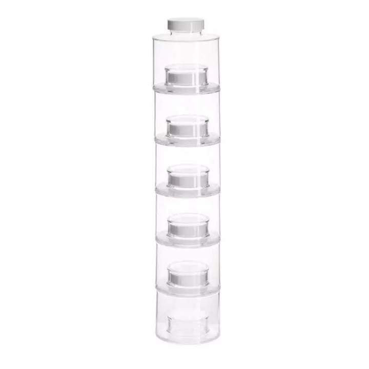 Set recipiente transparente pentru condimente SIKS®, organizator bucatarie, 6 recipiente, 35x8 cm