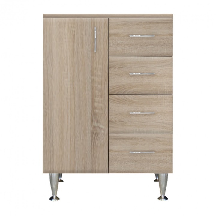 Vertex Bianca Plus 60 alacsony szekrény 1 ajtóval, 4 fiókkal, sonoma tölgy színben, balos