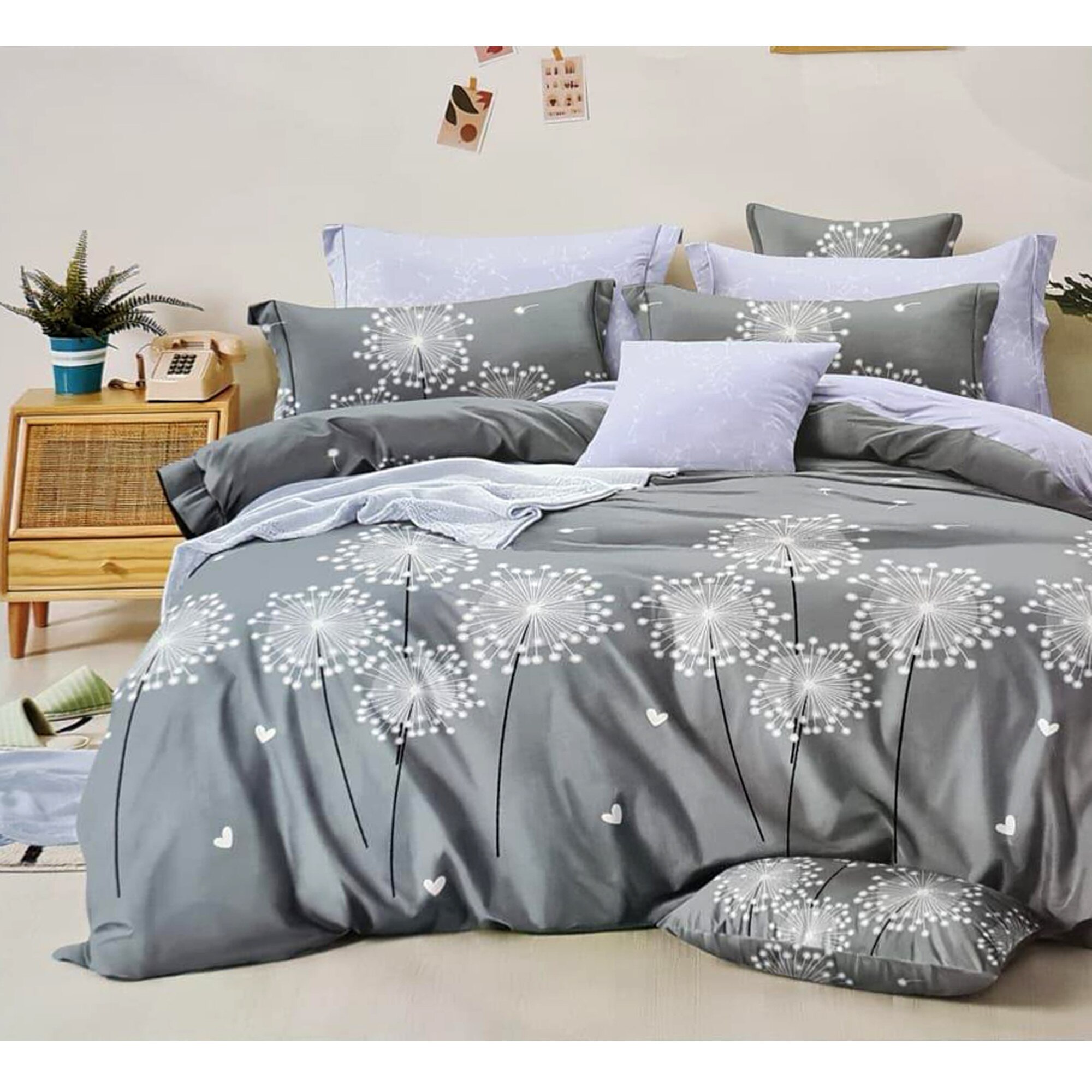 Lenjerie de pat 2 persoane 6 piese gri Pucioasa