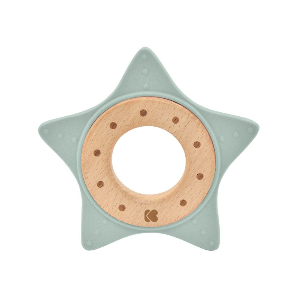 Jucarie dentitie KikkBoo din silicon si lemn Star Mint