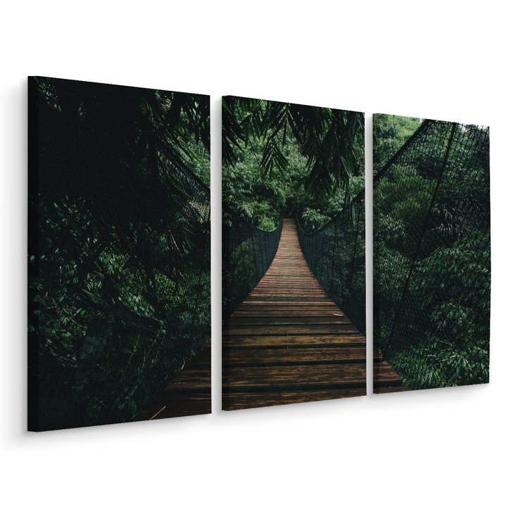 Set Tablou 3 Piese Triptic POD de Franghie intr-o Padure Priveliste 180cm x 120cm Vedere, Peisaj, Efect 3D, Rama de lemn, Canvas