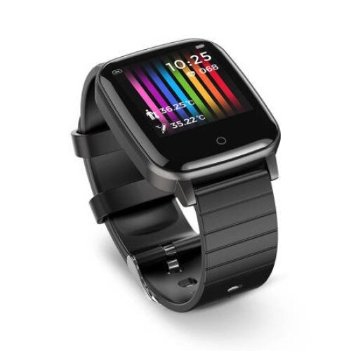 Smartwatch, iMK®, 023307, Negru, Ecran tactil curbat, Bluetooth 5.0, Baterie 240mAh, Autonomie 9 zile, Detectarea temperaturii corpului