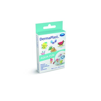 Set plasturi impermeabili cu desene vesele, dezvoltati special pentru copii Hartmann DermaPlast Aqua fun, 12 buc Set plasturi impermeabili cu desene vesele, dezvoltati special pentru copii Hartmann DermaPlast Aqua fun, 12 buc